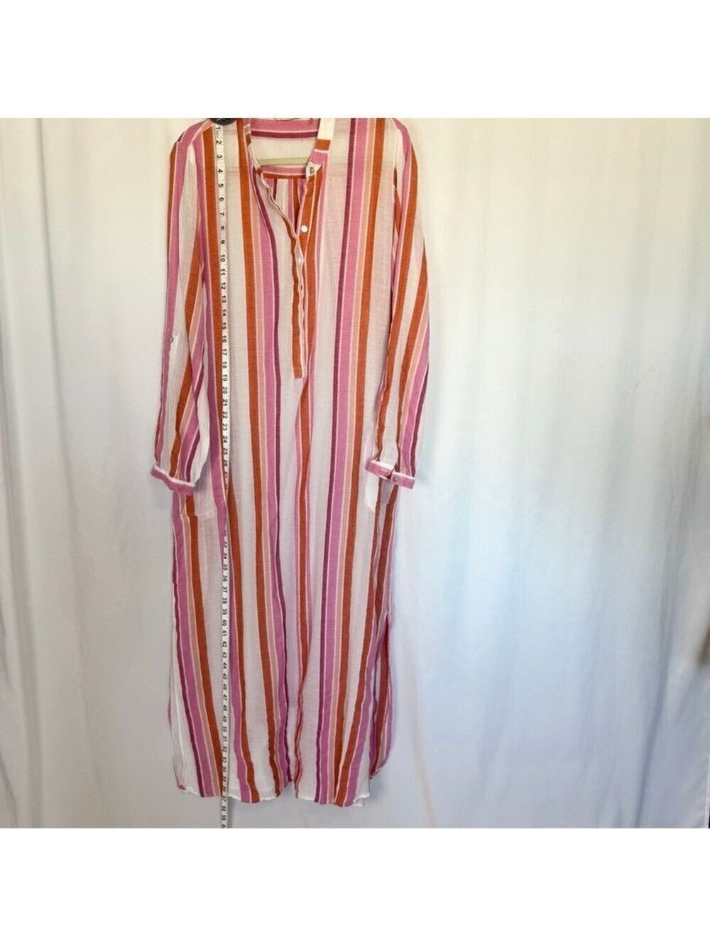 Soft Surroundings Women's XL Tall Striped Maxi Dress Cover Up Pink Orange White - Picture 5 of 12